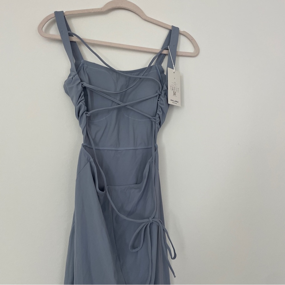 NWT Halara Ruched Lace Up Bodycon Midi Dress - Snowfake Blue - Size S - Picture 9 of 9